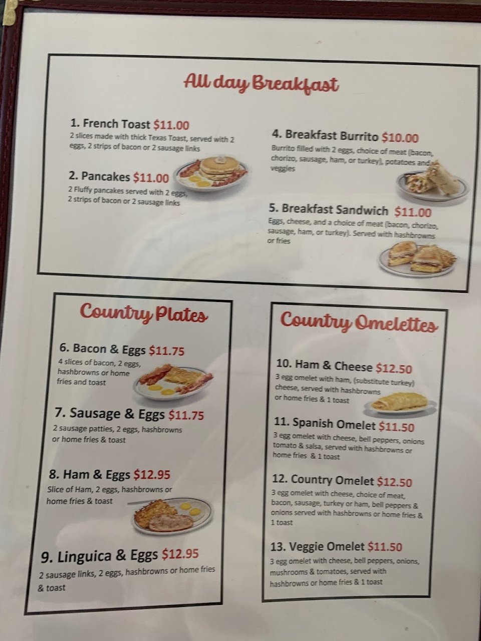 Simple menu layout with drinks and all-day meals