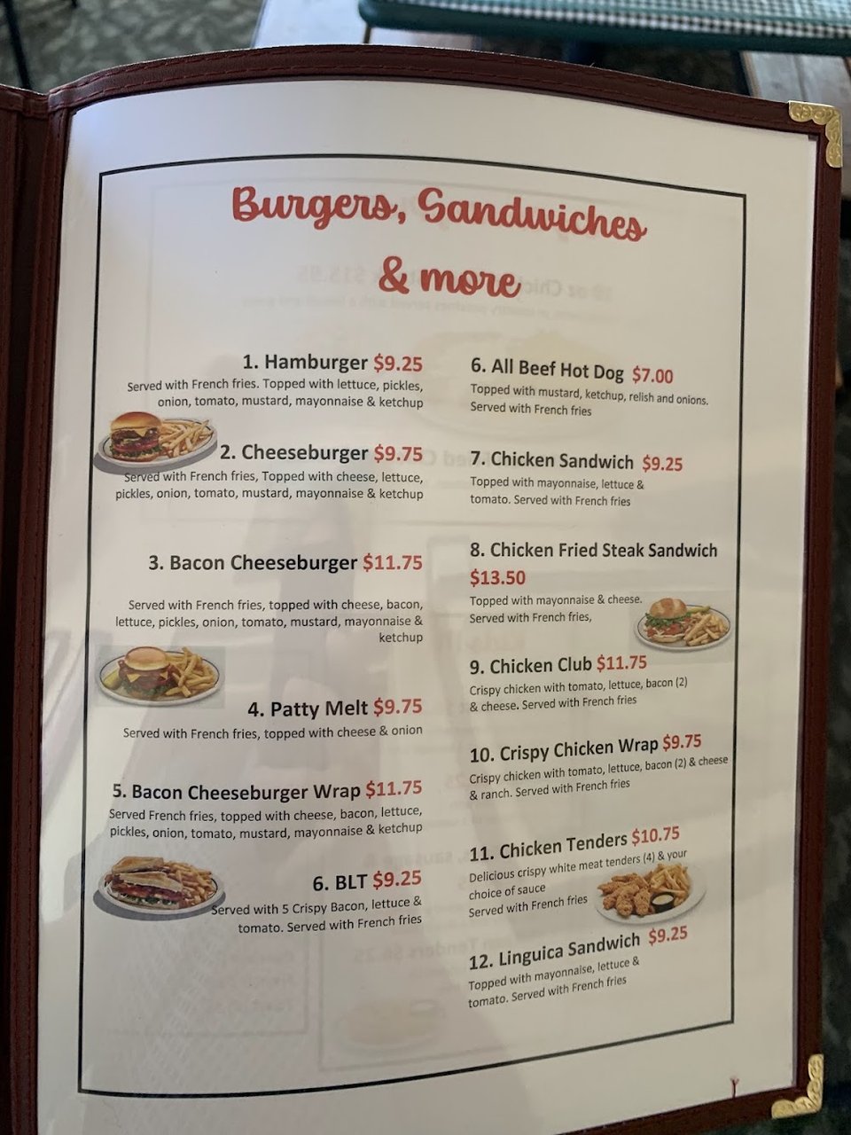 Printed menu beside coffee and breakfast choices