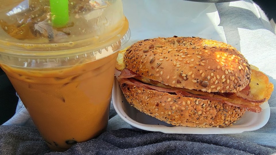Bacon Ham Bagel and Boba